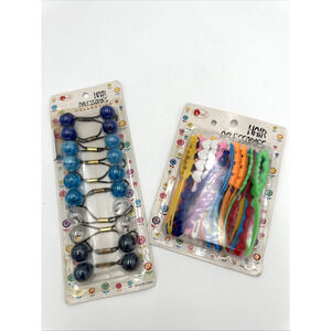 2 Vintage Packs Knocker Ball Hair Ties & Barrettes Girl Ponytail Holder